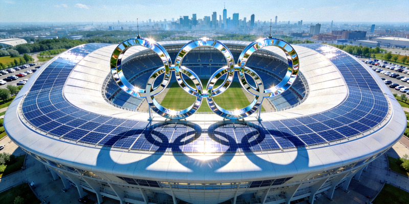 2026年夏季奥运会主体育场鸟瞰图 - 五环标志与现代化场馆